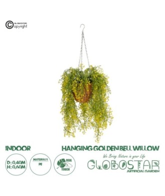 GloboStar® Artificial Garden GOLDEN BELL WILLOW HANGING PLANT 20626 Τεχνητό Κρεμαστό Διακοσμητικό Φυτό Κίτρινη Ιτιά Μ40 x Π40 x Y60cm